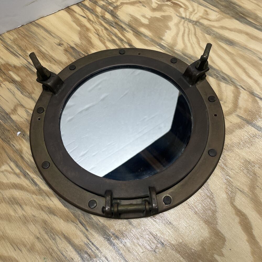Porthole Mirror 11” Vintage Solid Brass Maritime Nautical Boat Wall Decor - Picture 3 of 10